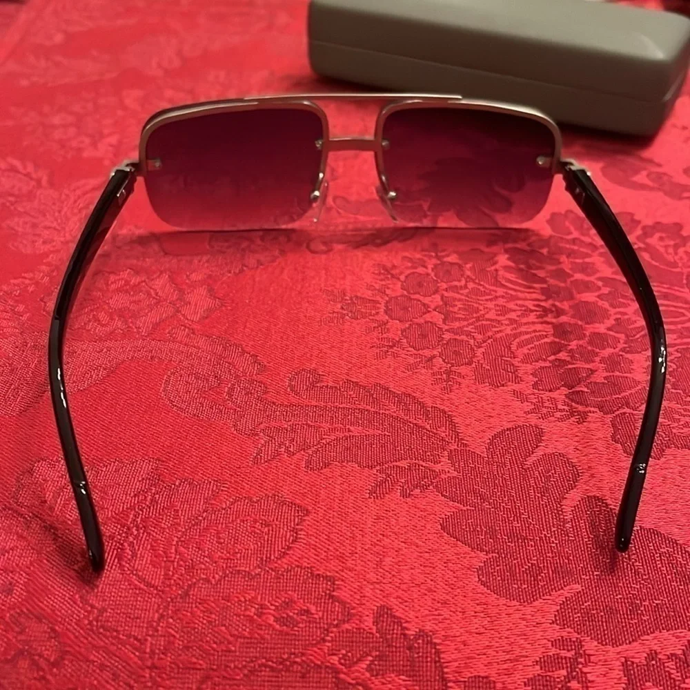 NWOT John Varvatos Square Metal Frame Rimless Sunglasses Smoky Gradient Lens
